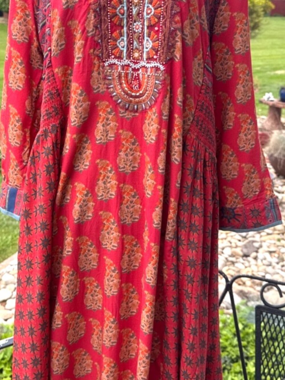 Soft Surroundings Phoenix Boho Embroidered Midi Dress Red Large